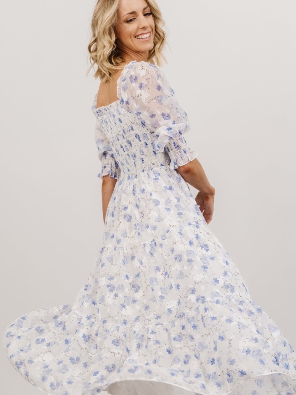Baltic Born Fabian Jacquard Midi Dress | Blue Floral Size SS - Picture 4 of 5